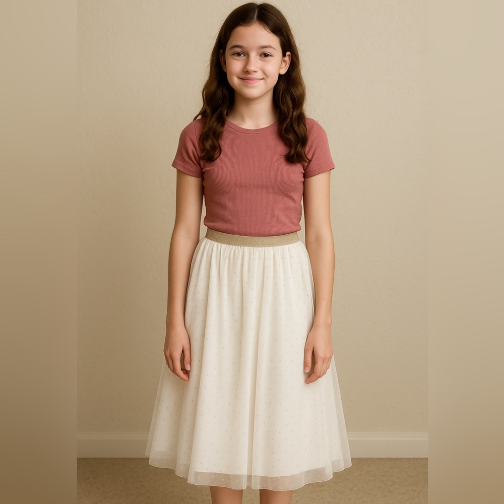 🩰✨ $60 Speechless Girls Cream Tulle Midi Skirt XL 13-14 Youth 25” Long EUC - Picture 2 of 13